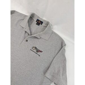 Vtg Antigua Corvette 100% Cotton Gray  Short Sleeve Collared‎ Polo Heavy Knit L